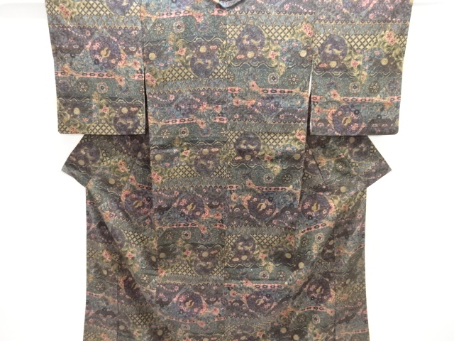 JAPANESE KIMONO / KOMON / CHIRIMEN / FLOWER & BIRD